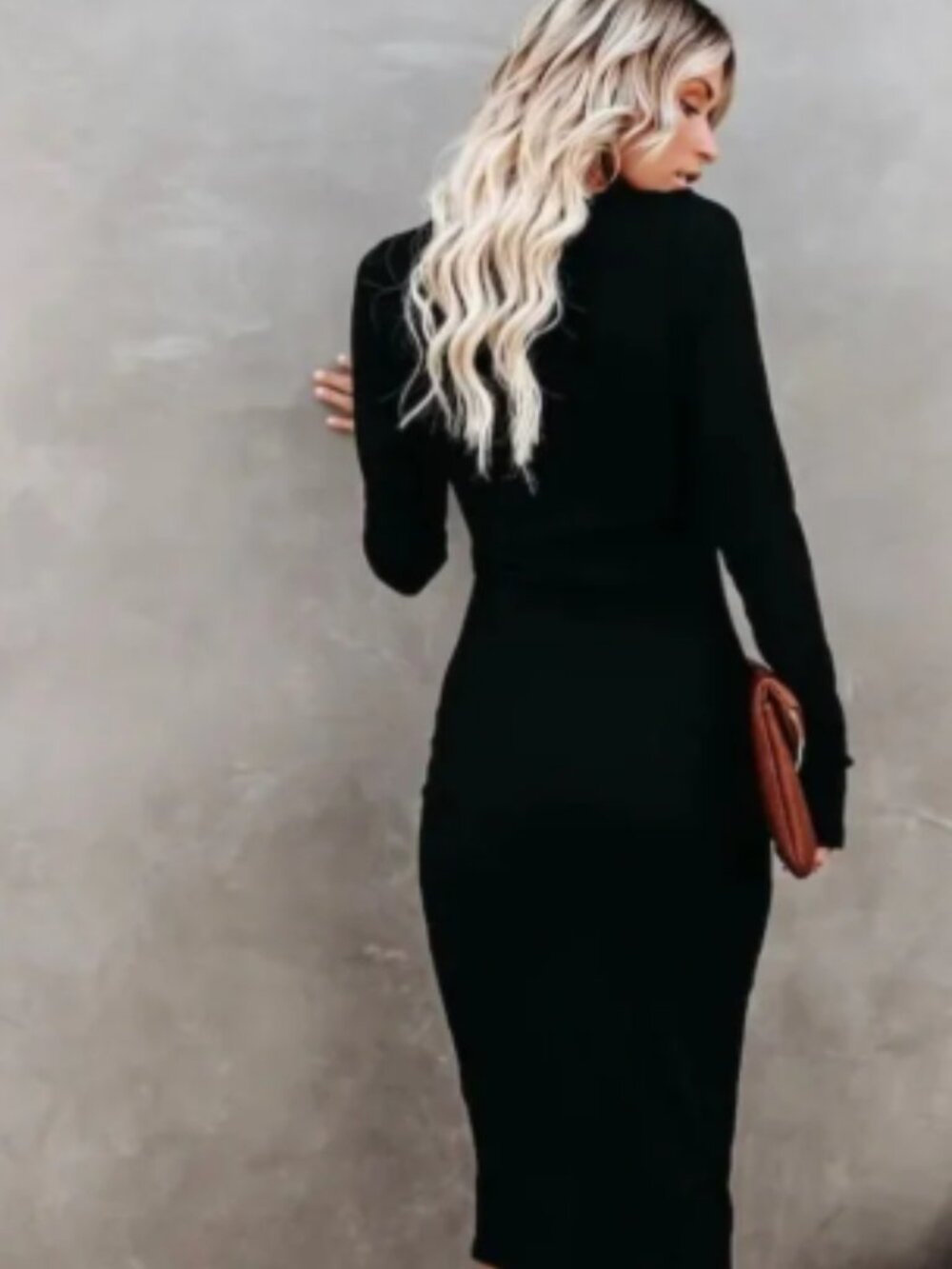 Ribbed Cut-Out Black Midi Dress - Picture 6 of 6